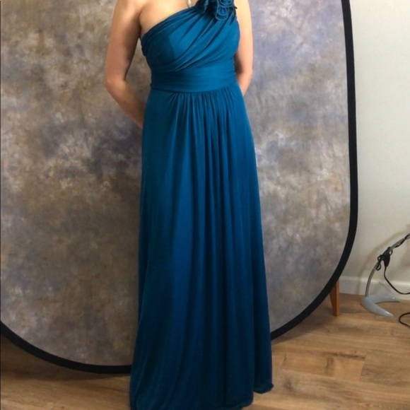 Floor length Cindy USA size XS or 0 one shoulder build in bralette teal prom - Picture 4 of 4